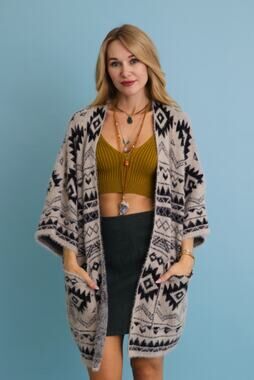 Leto Southwestern Eyelash Knit Open Front Cardigan - NWOT - One Size